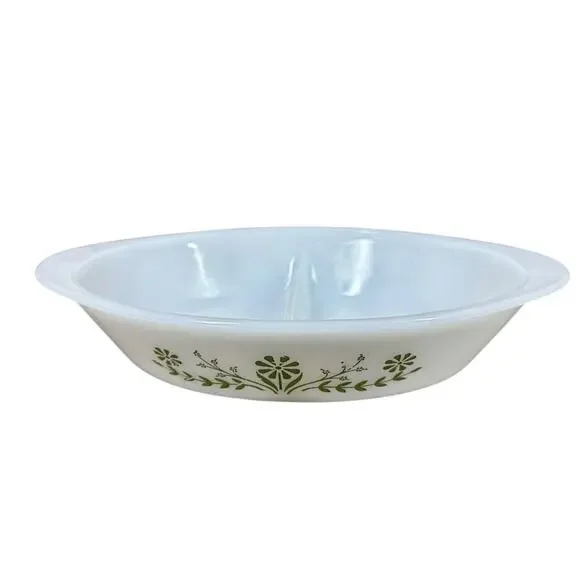 Vtg 60s Oval Glasbake White Green Crazy Daisy Divided Oval Casserole Dish 12” - Picture 5 of 9